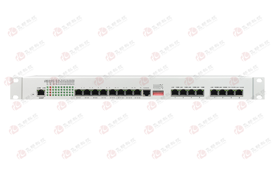 飛暢科技-32路電話(huà)+16E1+4FE+4GE+2路數據+SNMP+console（19英寸，物理隔離）電話(huà)光端機
