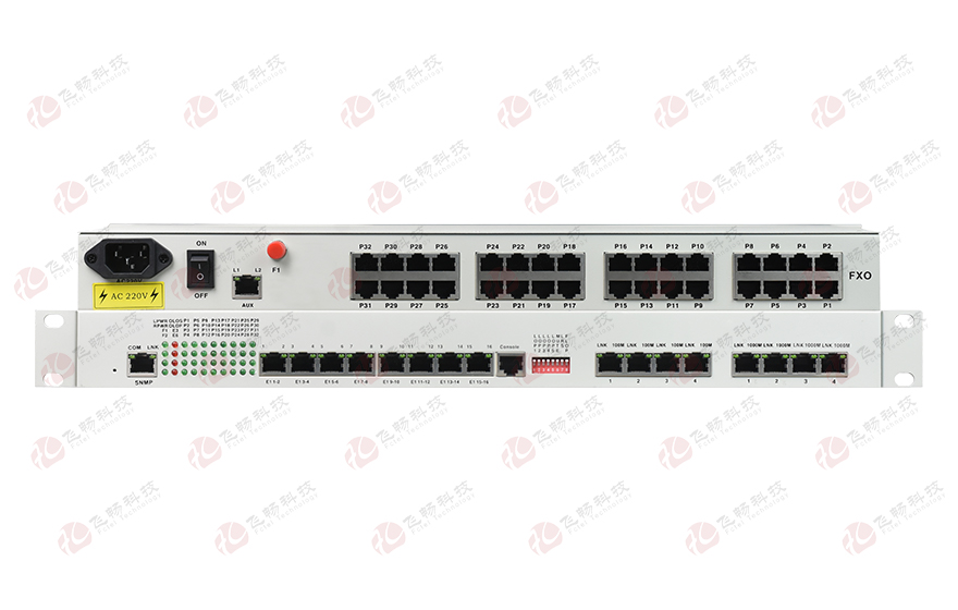 飛暢科技-32路電話(huà)+16E1+4FE+4GE+2路數據+SNMP+console（19英寸，物理隔離）電話(huà)光端機